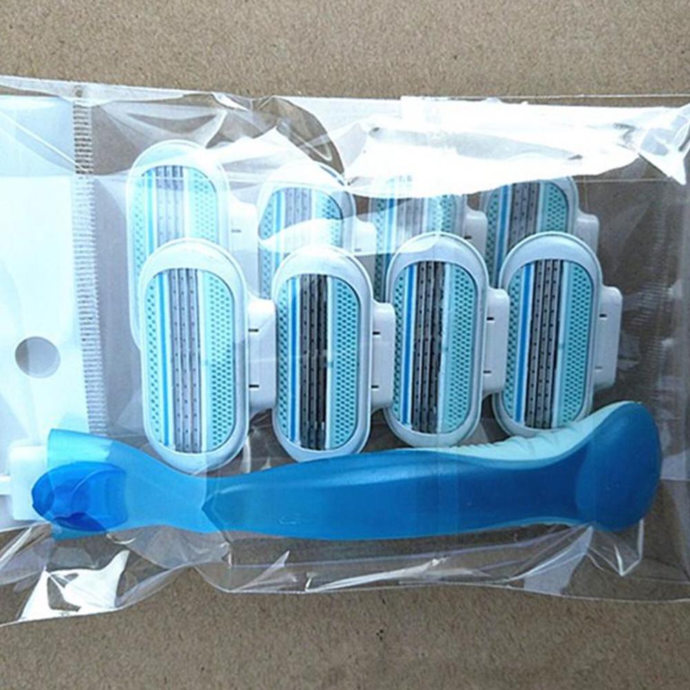 8Pcs Female Safety Razor Blades Beauty Shaving For Women 3 Layer Blade Shaver Razor Blade Replacement Head with 1PCS Holder