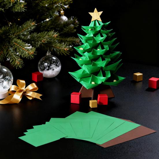 DIY Paper Christmas Tree Handmade Origami Tree Kit Fold 3D Christmas Paper Craft Set
