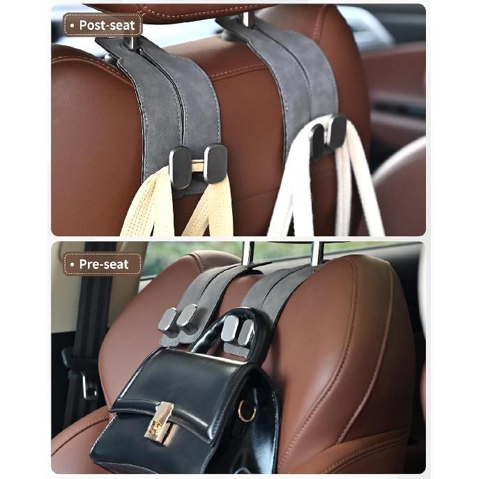 Headrest Hooks For Car, 4 Pack Car Seat Back Organizer Storage Hook, Double Hook Car Seat Hooks For Hanger Purses And Bags, Leather Purse Holder For