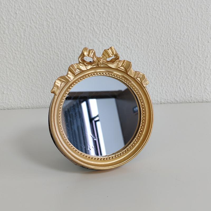 

1 шт. Круглый зеркальный поднос в стиле барокко, Винтажный декоративный органайзер для туалетного столика, Антикварный стиль, 10,5x12 см 10*11