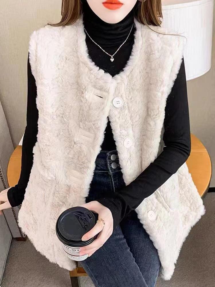 

Плюшевый овечий мех Европейская станция Осень и зима Новые европейские товары Одежда Меховой интегрированный жилет Короткое пальто M абрикосовый