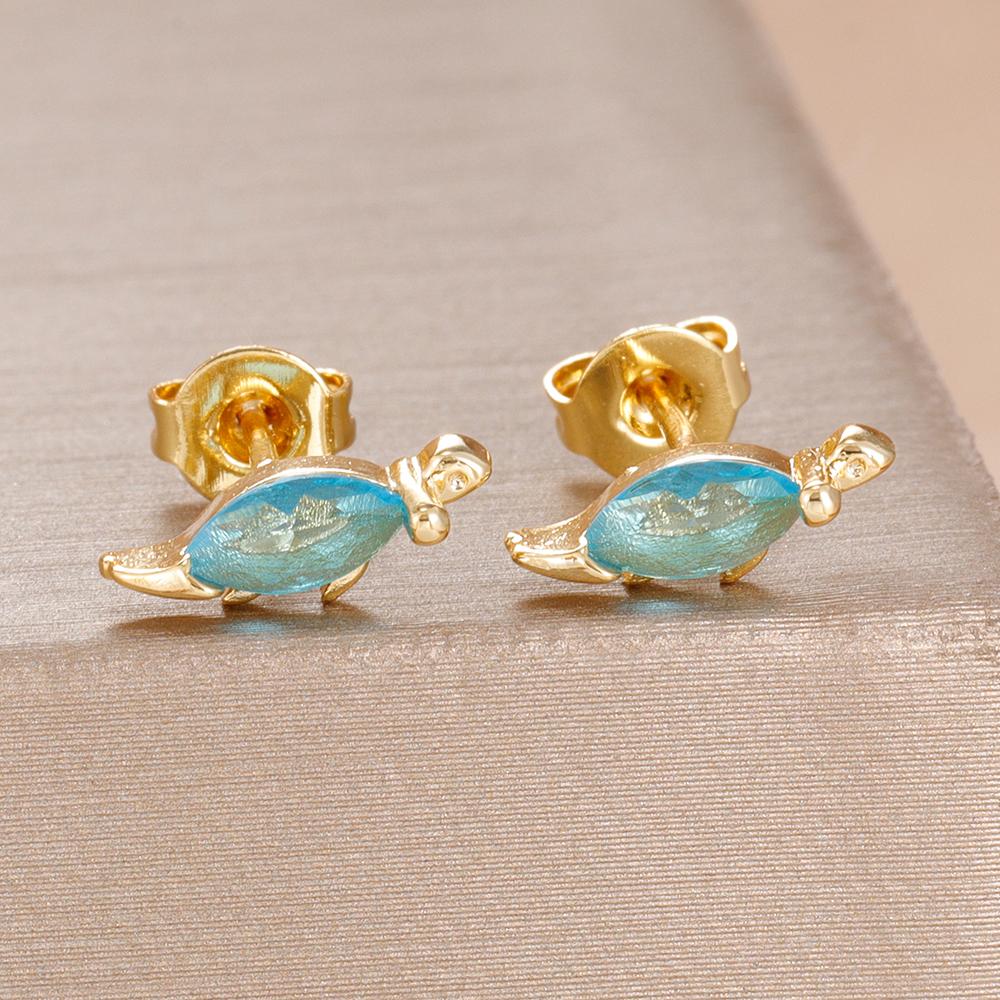 

2PCS Cute Zircon Dinosaur Stud Earrings Simple Gold Color Stud Earrings For Women Girls Fashion Punk Cartilage Piercing Jewelry