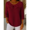 Women's Solid-Color Long-Sleeve Knit Sweater with Bow—Casual, Loose-Fitting, Basic Style