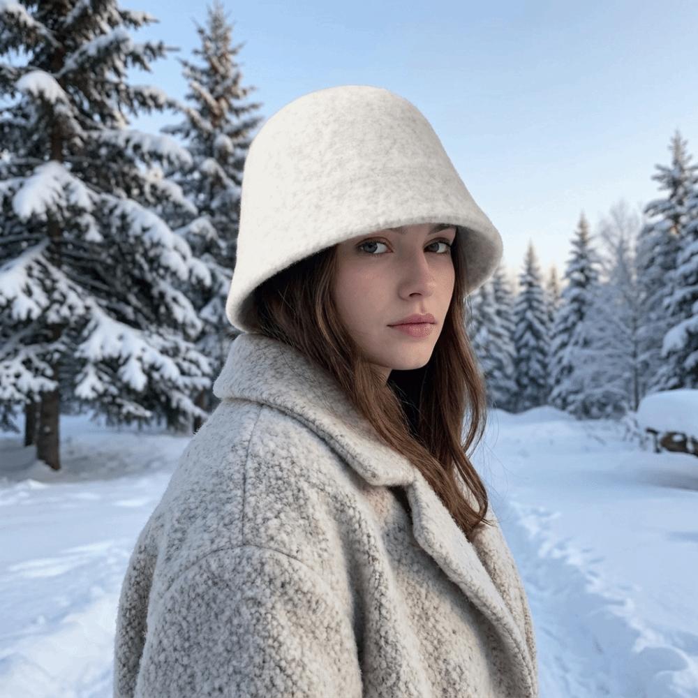 Windproof Wool Fisherman Hat Solid Color Winter Warm Bucket Hat Sweet Knitted Beanie Women