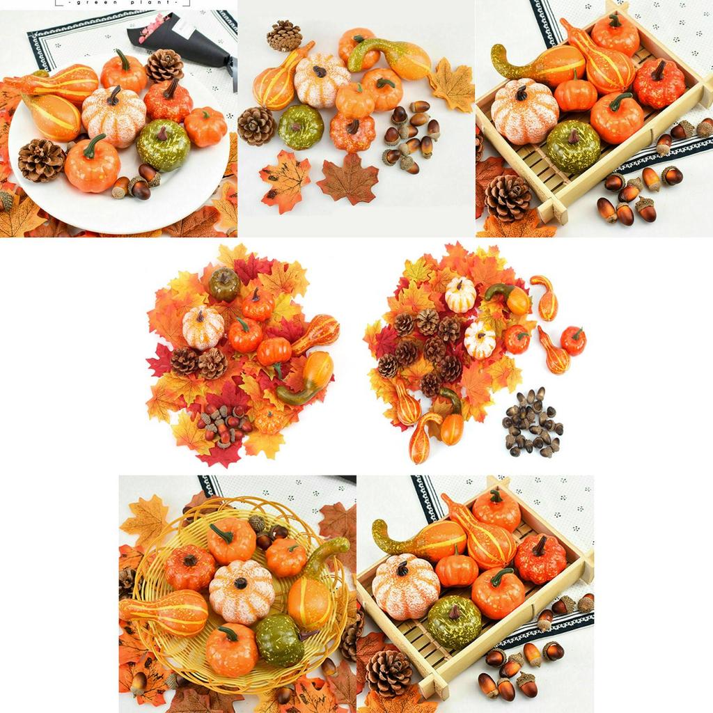 Exquisite Halloween Artificial Foam Pumpkin Set With Realistic Pine Cone Props