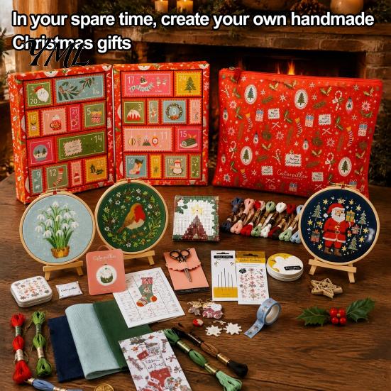 Christmas Cross Stitch Starter Set Advent Calendar, 24 Days Countdown Calendar Embroidery Kit, Box DIY Hand Art Craft Holiday Gifts for Lovers