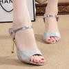 Fashion 2025 Women Sandals Fashion Beautiful High Heels Plus Size 41 Sandals Silver Golden Thin Heel Ladies Summer Shoes