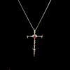 Punk Retro Inlay Red Rhinestone Sliver Color Stainless Steel Thorn Cross Sword Pendant Necklace for Women Fashion Jewelry Gift