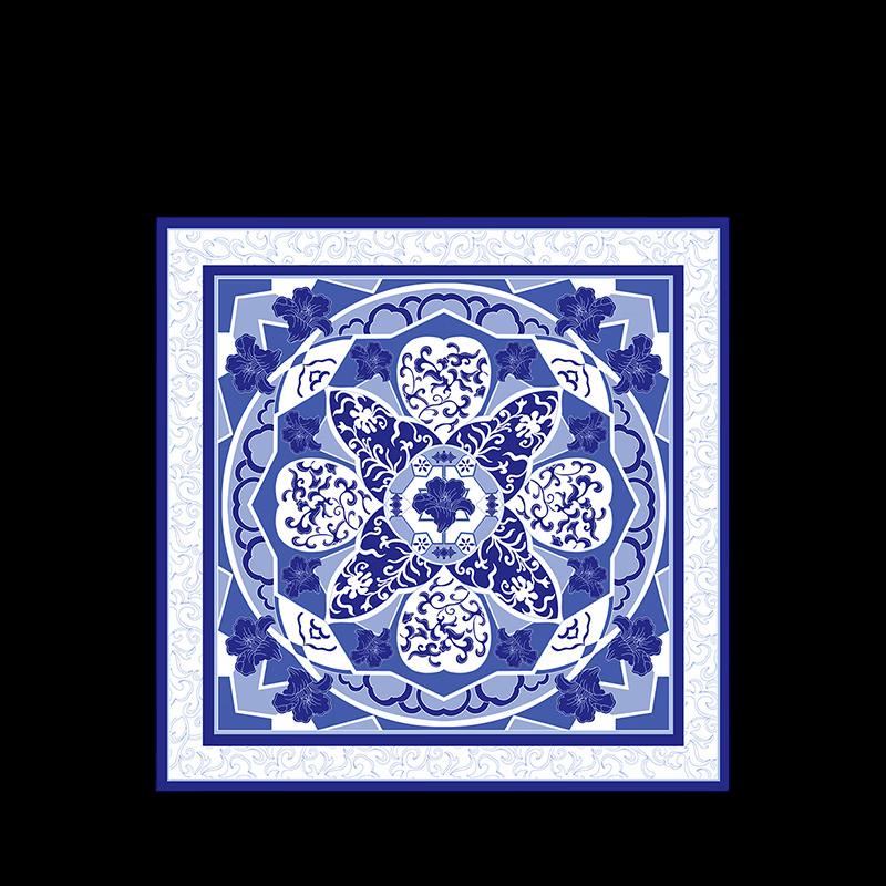 Jingsijie Blue and White Porcelain Double-Sided Mulberry Silk Scarf