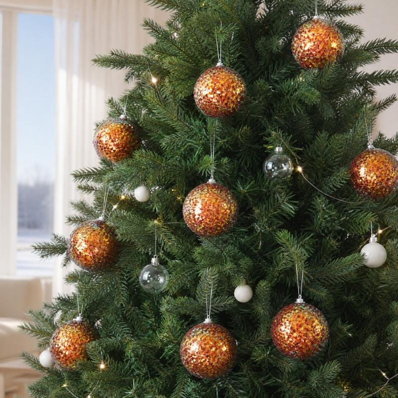 Christmas Tree Baubles, 9-Piece Colorful Plastic Sequined Sphere Decoration for Holiday Tree, Windowsills, Wreaths, Party Backdrops