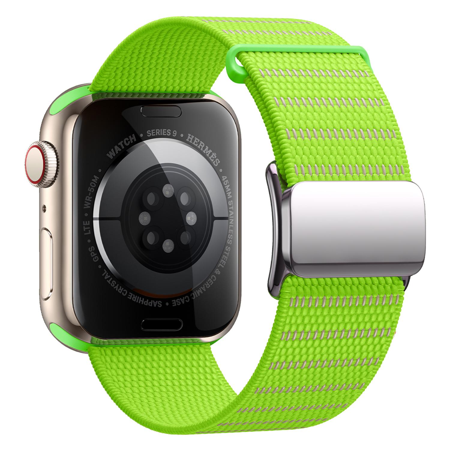 

Wrist Strap for Apple Watch Series 10 Ultra 9 8 7 SE 6 5 4 3 2 1 46mm 49mm 45mm 44mm 42mm Reflective Nylon Magnetic Buckle Watch Band Green