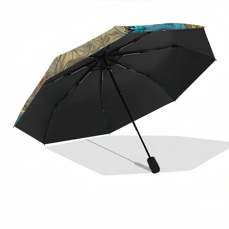 1pc Elegant Blue Bird Floral Print Automatic Folding Umbrella, Portable 3-Fold Design with Iron Frame, Perfect for Outdoor Use, Festive Gifts, Travel,
