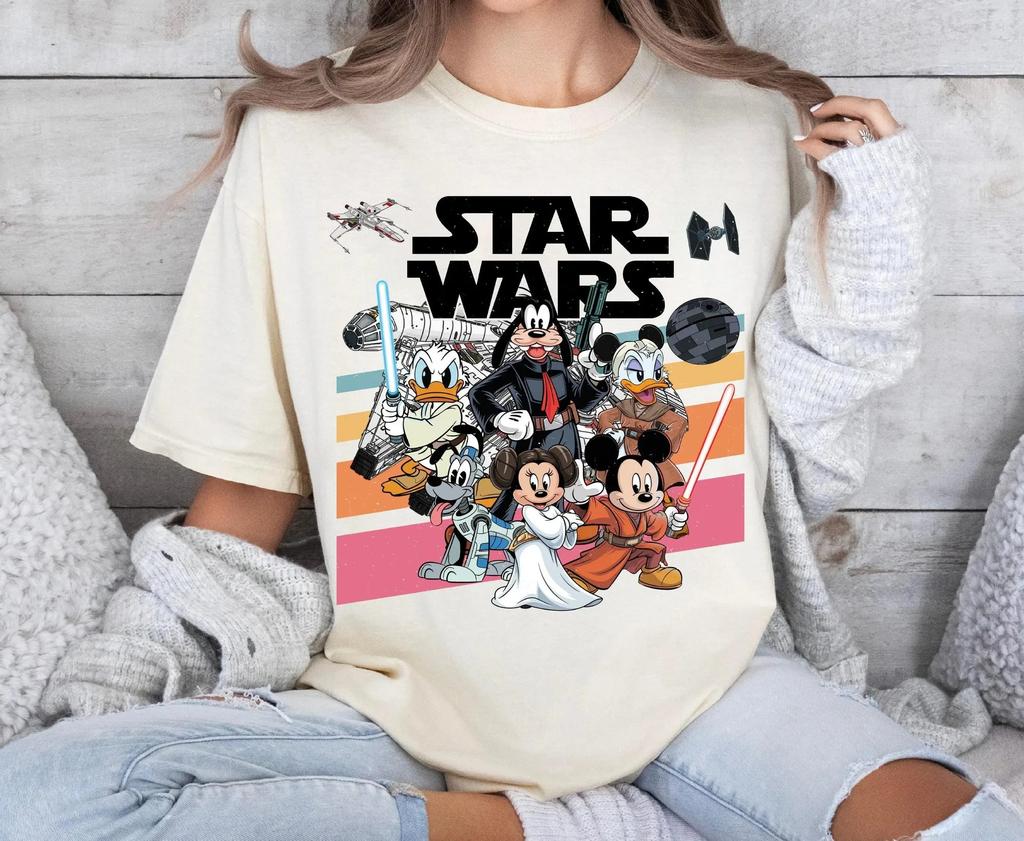2026 Summer Retro Disney Mickey and Friends Star War Shirt May The 4th Be with You Shirt Disney 100% Pure Cotton Printed T-shirt