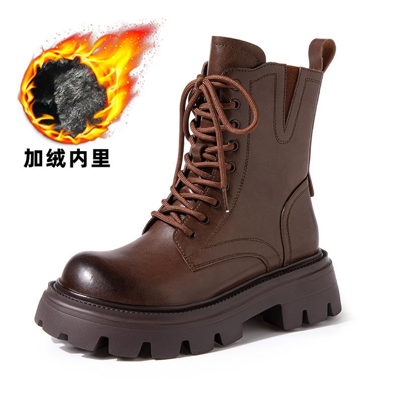 

New thick heel single boots 2025 spring and autumn British style boots small height increase Martin boots show feet small fashion short boots 40