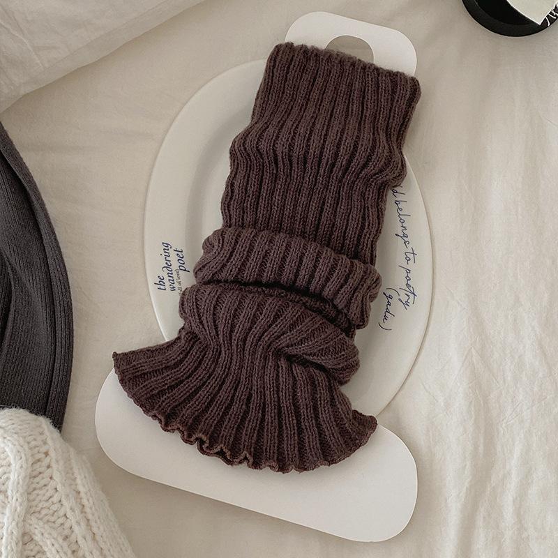 Female Autumn New Simple Solid Color Knitted Vertical Strip Thin Long Tube Stack Stocking
