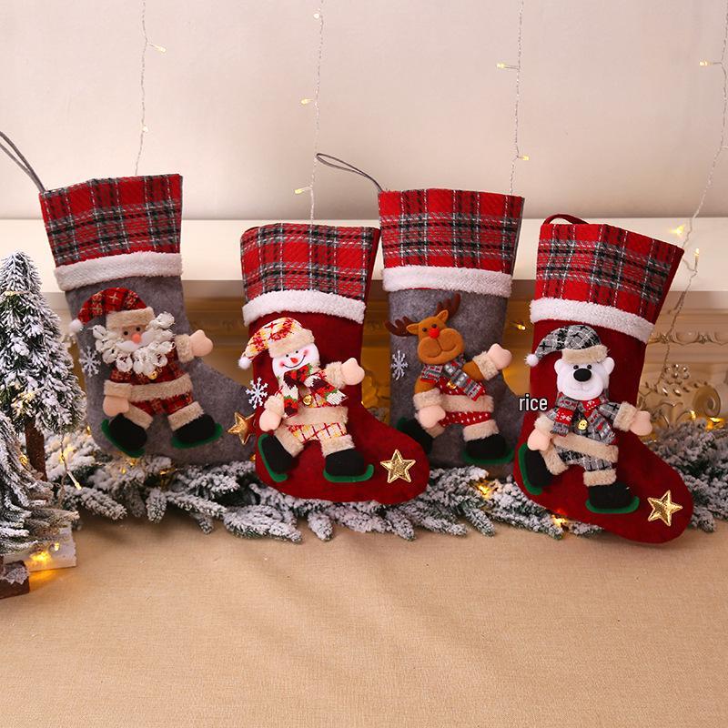 Large Plaid Christmas Stocking for Children's Gifts and Candy