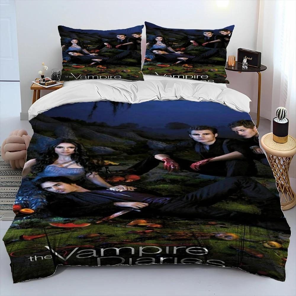 The Vampire Diaries Bettwäsche-Set 3D-Druck Bettbezug Bettwäsche-Set Steppdeckenbezug mit Kissenbezug King Queen Size Kindergeschenk