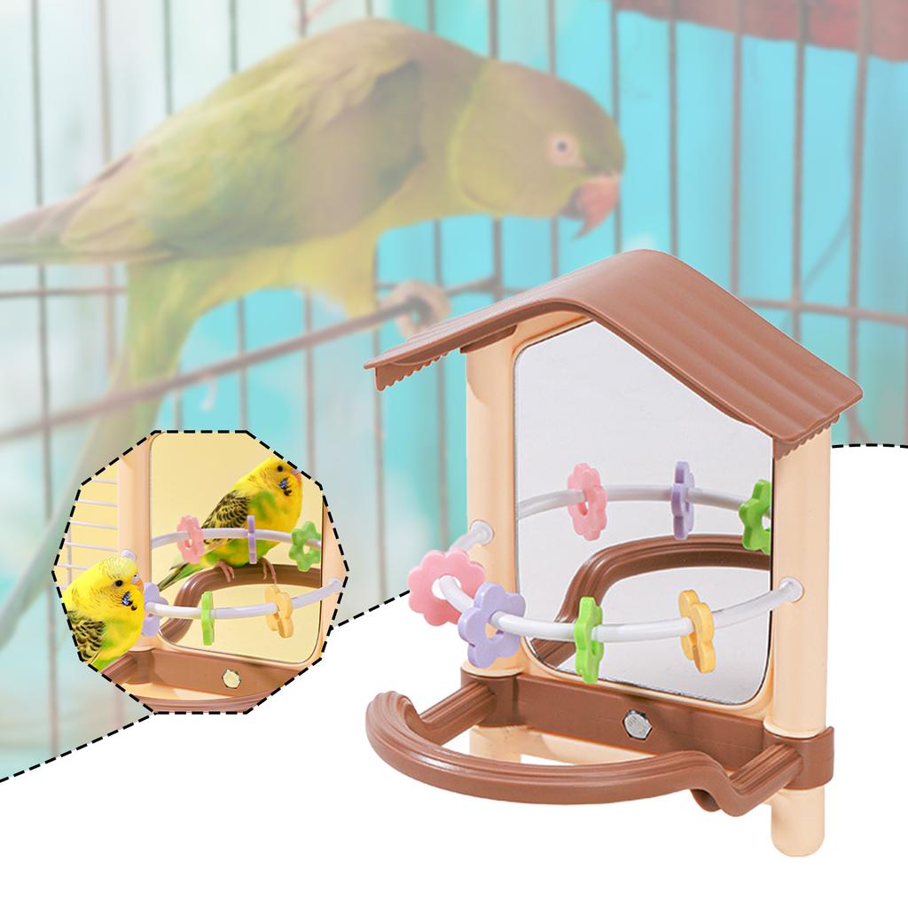 Bird Mirror Toy with Perch Stand Activity Center Parrot Chewing Toy Cage Accessories for Parakeet Cockatiel Conure Lovebird