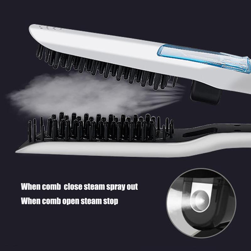 

Professional Hair Straightener Brush Heating Hot Hair Combs Dual Voltage Titanium Curling Iron Steam Flat Iron EU білий