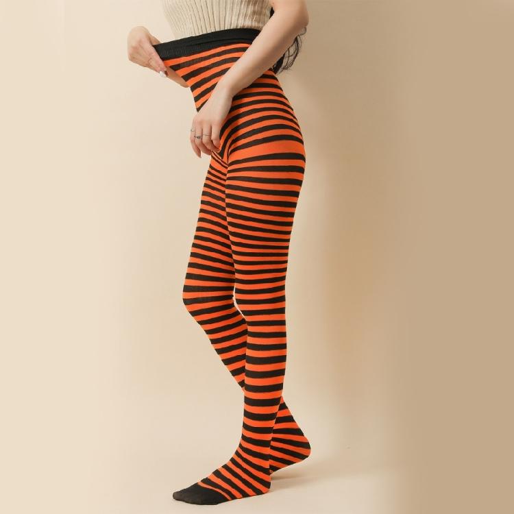Christmas Halloween Contrast Color Stripe Pantyhose High Waist Full Length Tight