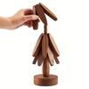 4PCS Wooden Trivets for Hot Dishes Folding Tree Shape Black Walnut Table Mat Holders Heat Insulated Pad Set Coasters for Pots