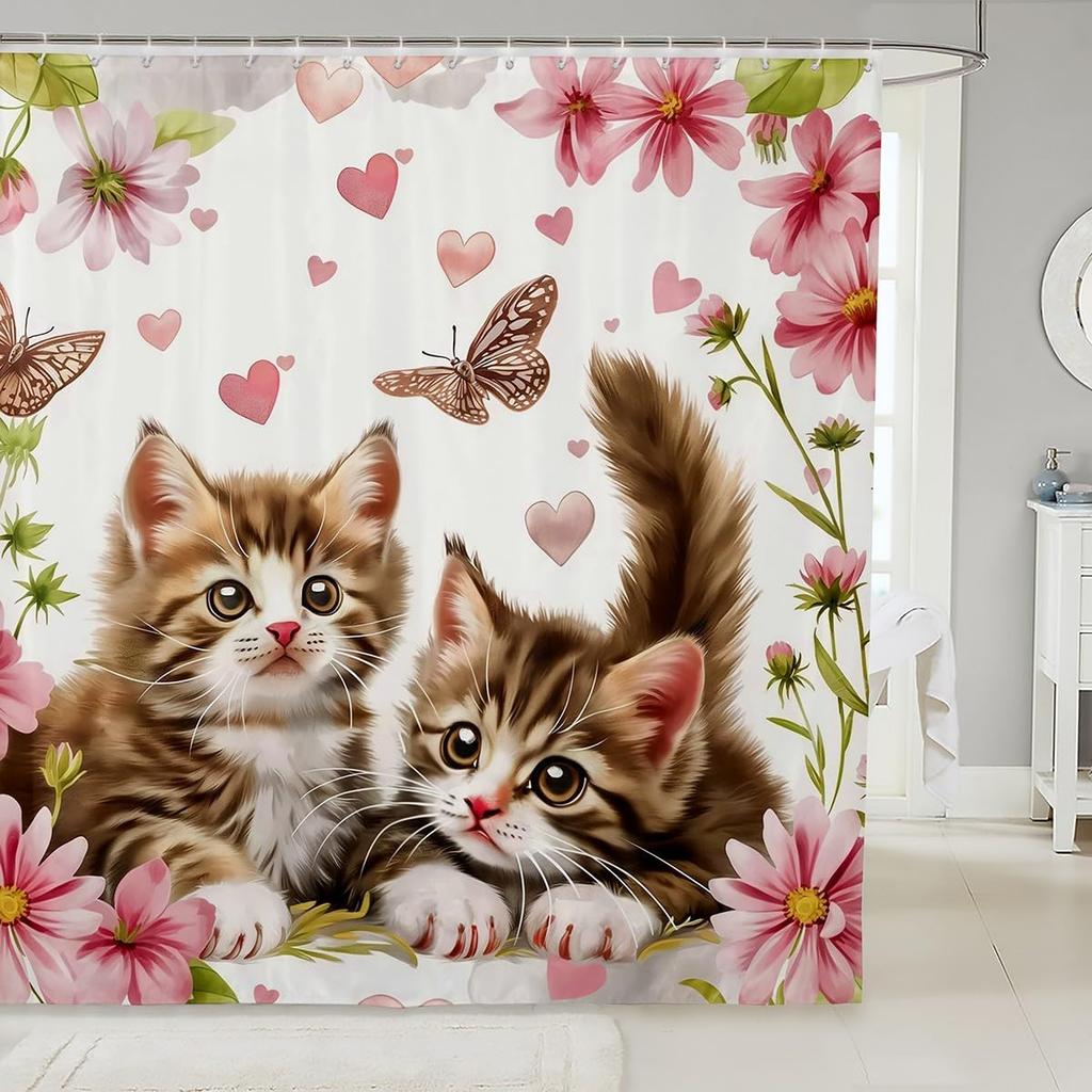 Guinea Pig Shower Curtain Set,Cute Pet Animals Bathroom Curtain,Kids Girls Teens Colorful Daisy Floral Waterproof Fabrics Kawaii