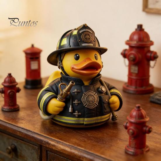 Figurine Canard Pompier Meuble Doux Créatif pour la Maison, Ornement de Bureau en Résine Durable, Ornement de Tableau de Bord de Voiture Statue Jaune pour Décoration de Bureau