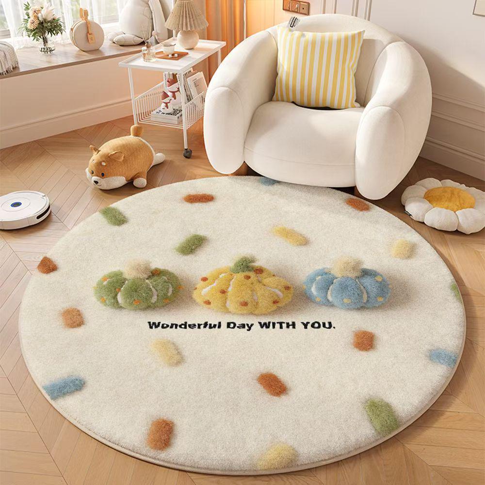 Round Cartoon Imitation Cashmere Rug - Stain-Resistant, Insulating, for Living Room or Sofa