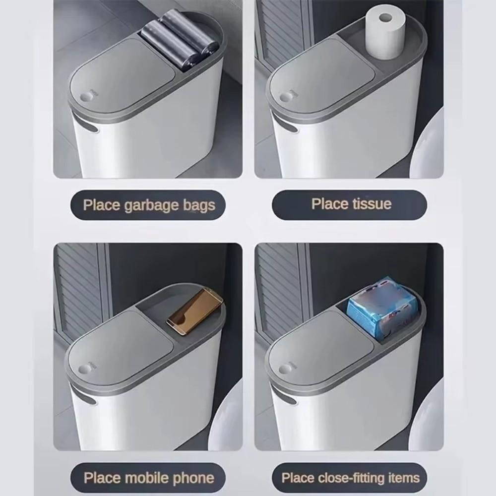 10L Trash Can Plastic Rubbish Bin Creative Semi Automatic Garbage Bin  Small Bathroom Storage