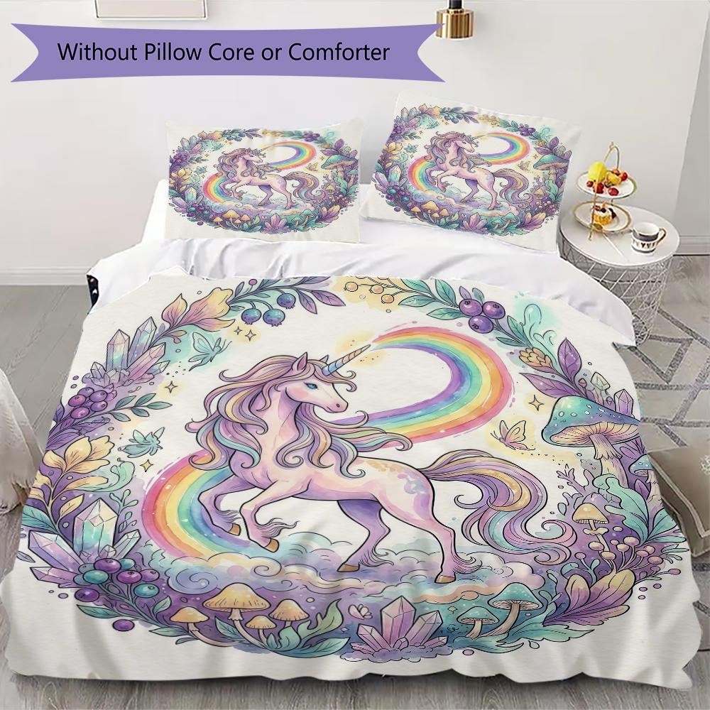 Fantasy Realistic Unicorn Pattern Bedding Uilt Set Uilt Cover Pillowcase Home Decoration Birthday Gift (1 * Duvet Cover + 2 * Pillowcase Without Core)