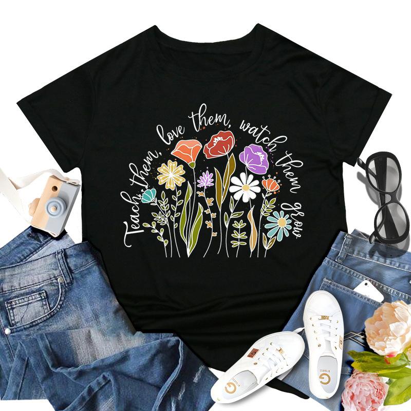 Rundhalsausschnitt, kurzärmelig, bedruckt, inspirierende Lehrerin, bequem, lässig, locker, Baumwolle, kurzärmelig, T-Shirts für Damen