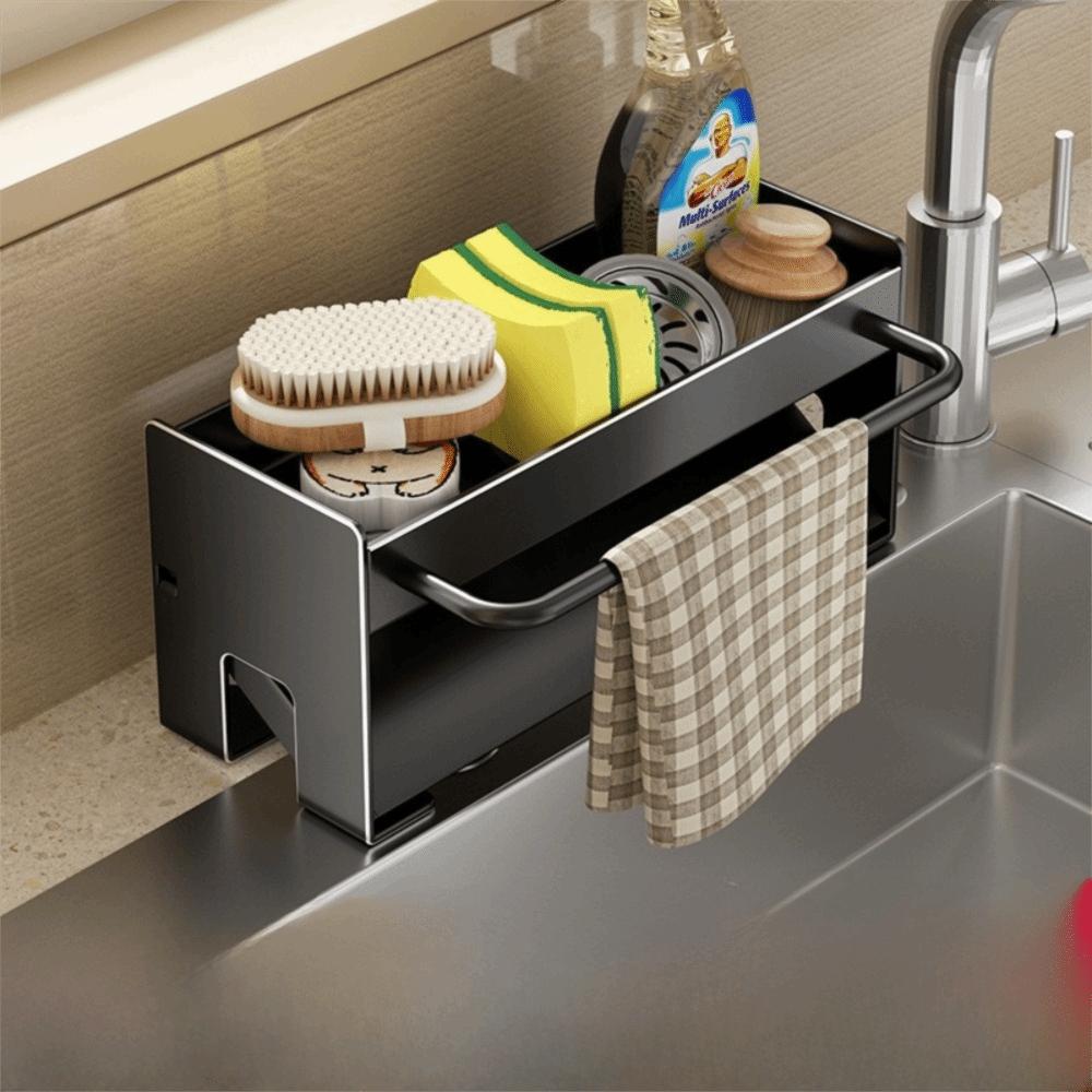 Space-Saving Sink Organizer with Drain Tray Kitchen Countertop Storage Holder  Kitchen Use