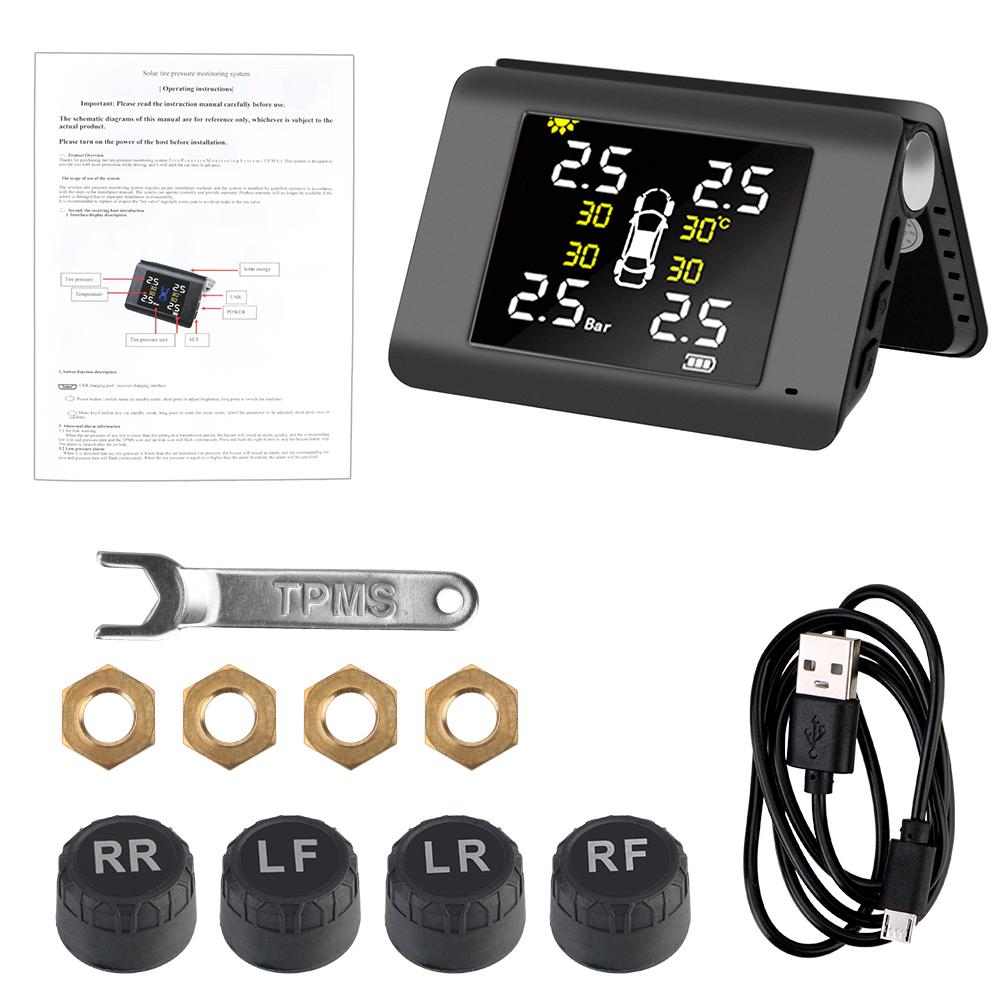 

Car Tire Pressure Monitoring System LED Display Solar Power TPMS With 4 External or Built-in Sensors