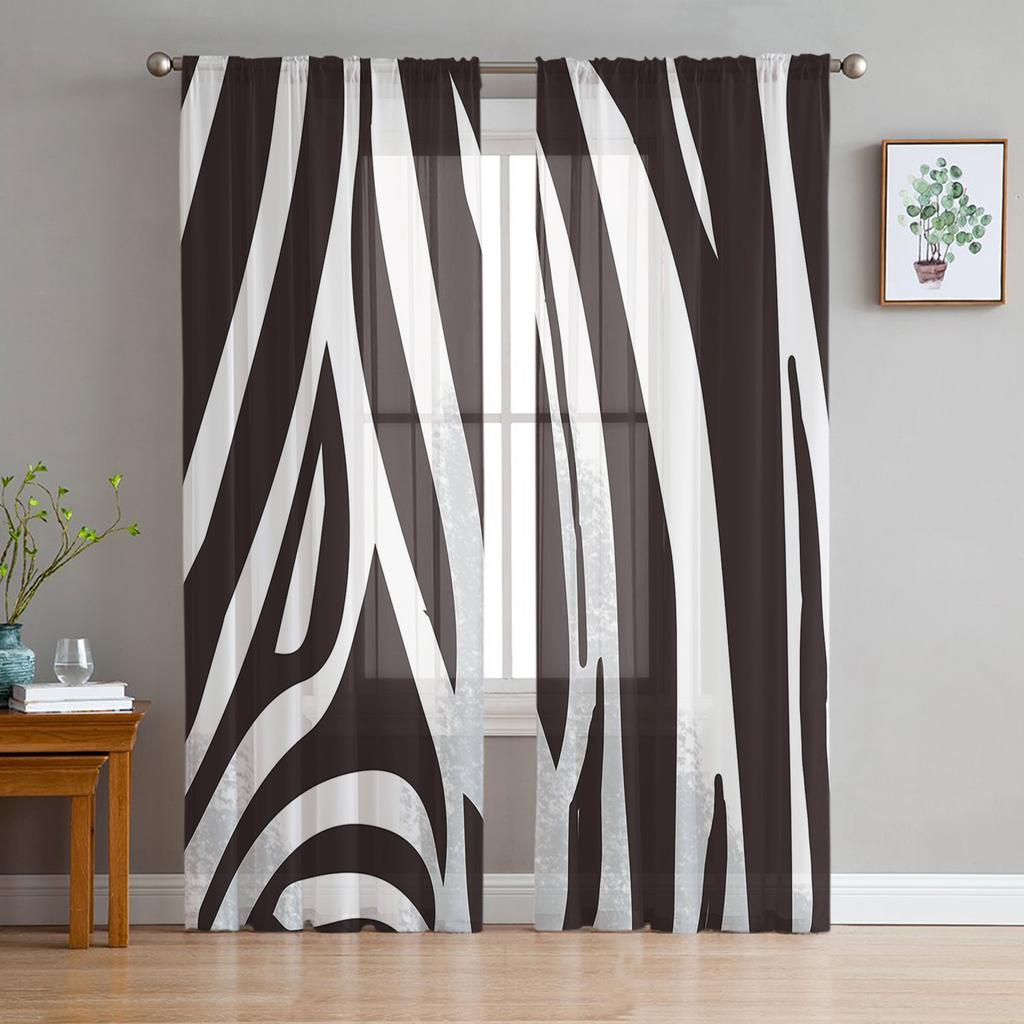 Zebra Svartvita Ränder Närbild Chiffong Skira Gardiner för Vardagsrum Sovrum Dekor Fönster Voile Tyllgardin Draperier