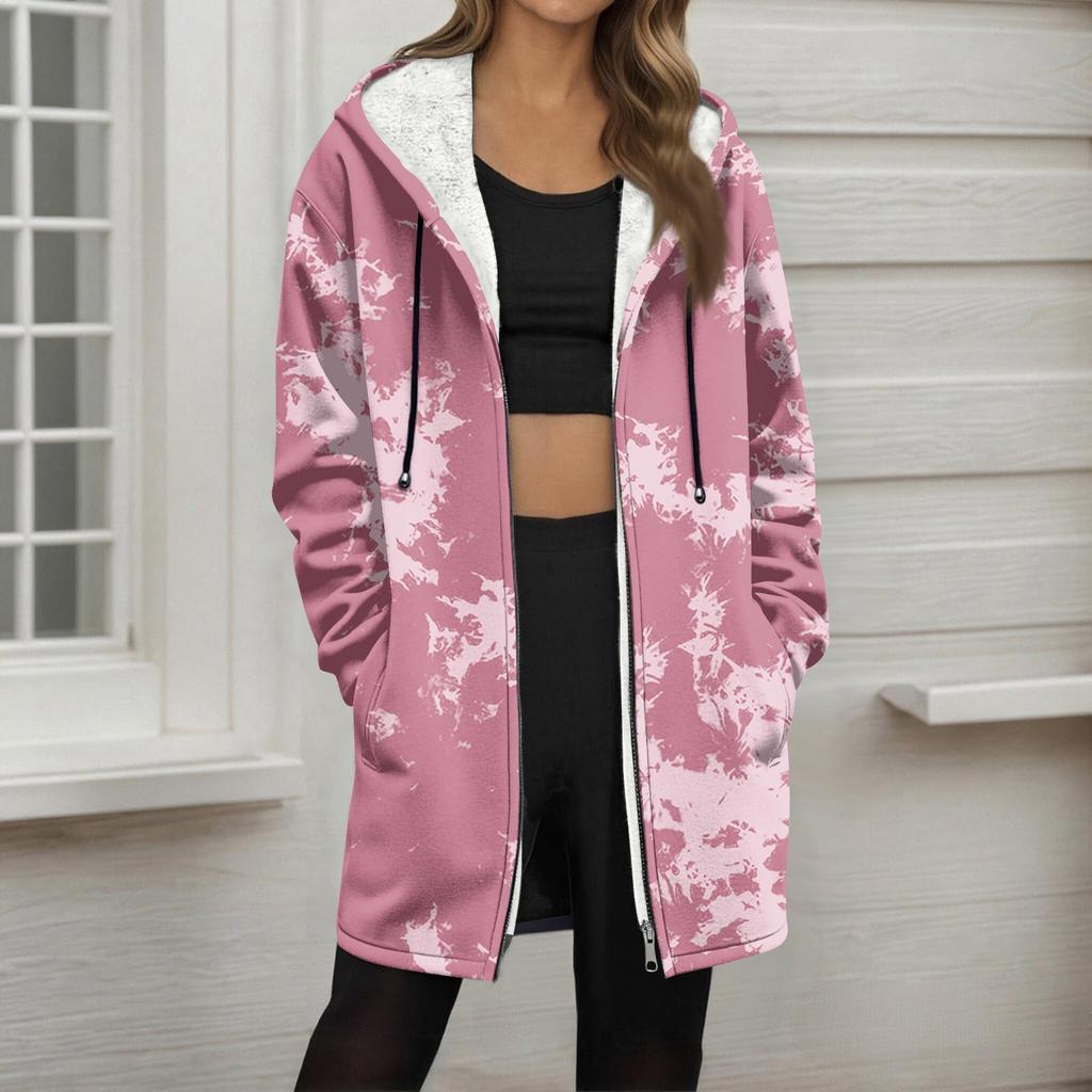 Women's Gradient Print Fashionable Loose Zipper Fleece Hoodie Jacket