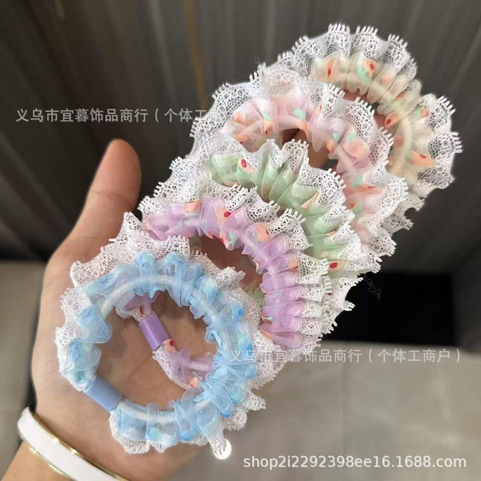 Кружевная Цветочная Резинка для Волос Милый Мультяшный Девичий Сердечко Свежая и Сладкая Повязка на Голову Высокая Эластичность One Size белый