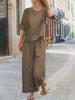 Plus Size Casual Solid Color Short Sleeve Sportswear Set