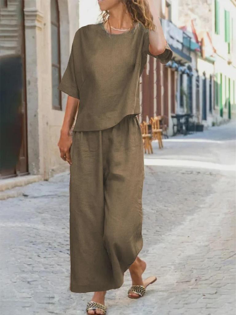 Plus Size Casual Solid Color Short Sleeve Sportswear Set