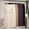 Women's Knit Skirt Autumn Winter Thick Hip Wrap Skirt Mid-length Pencil Skirt Midi Skirt Woolen Skirt with Pockets