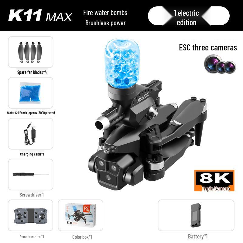K11MAX Brushless Drone with Triple Camera, HD Aerial Photography, Water Bomb Launch, and Four-Axis Remote Control