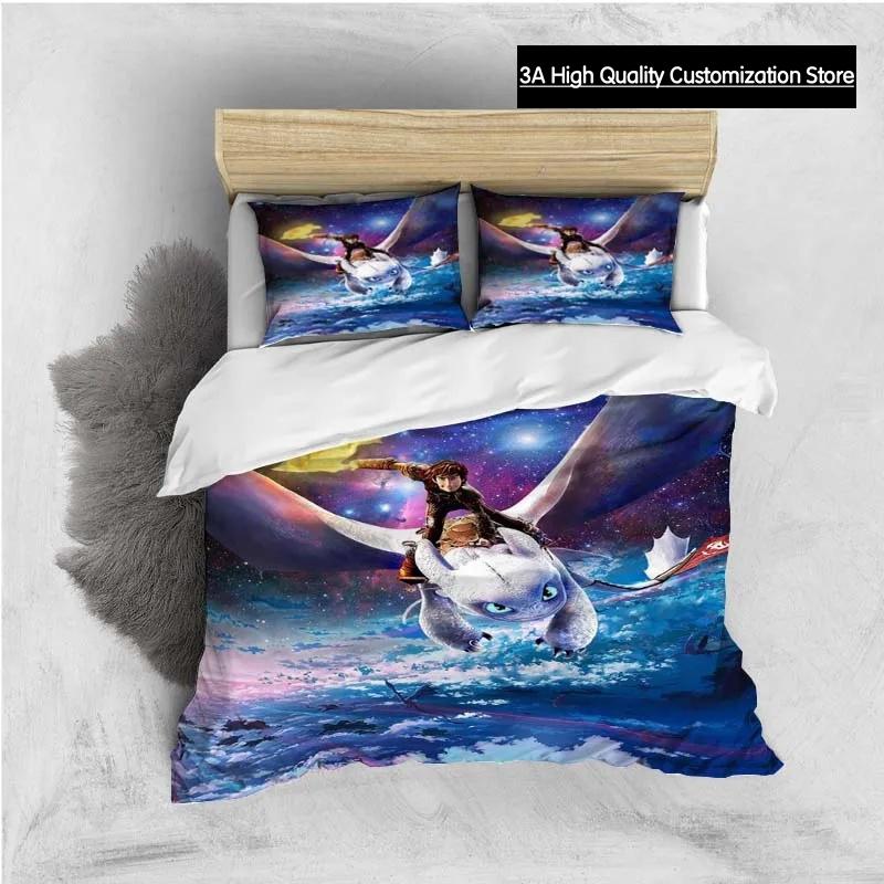 Cartoon Dragon Bedding Set Cute Lovely Duvet Cover with Pillowcase Single Double King Comforter Bed Cover Home Textile