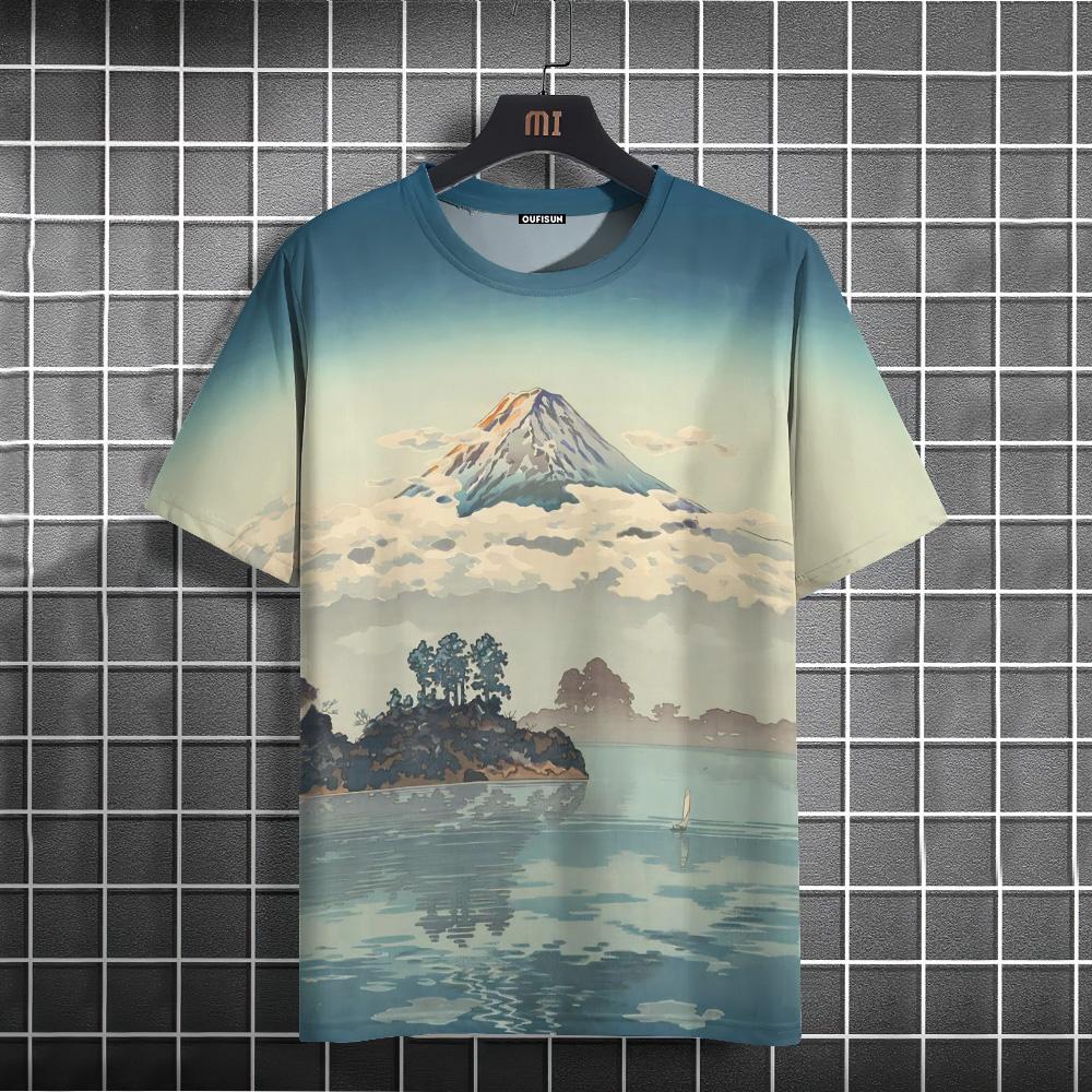 Ανδρικό μπλουζάκι με μοτίβο πολεμιστή ανδρικό μπλουζάκι ιαπωνικού στυλ Casual φαρδιά μπλουζάκια με κοντό μανίκι Υπερμεγέθη ανδρικά μπλουζάκια καλοκαιρινά