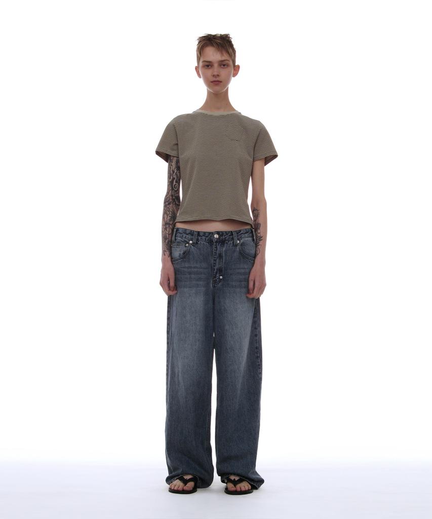 PARTIMENTO WOMEN Pwc Pocket Stripe Regular Tee_Light Khaki