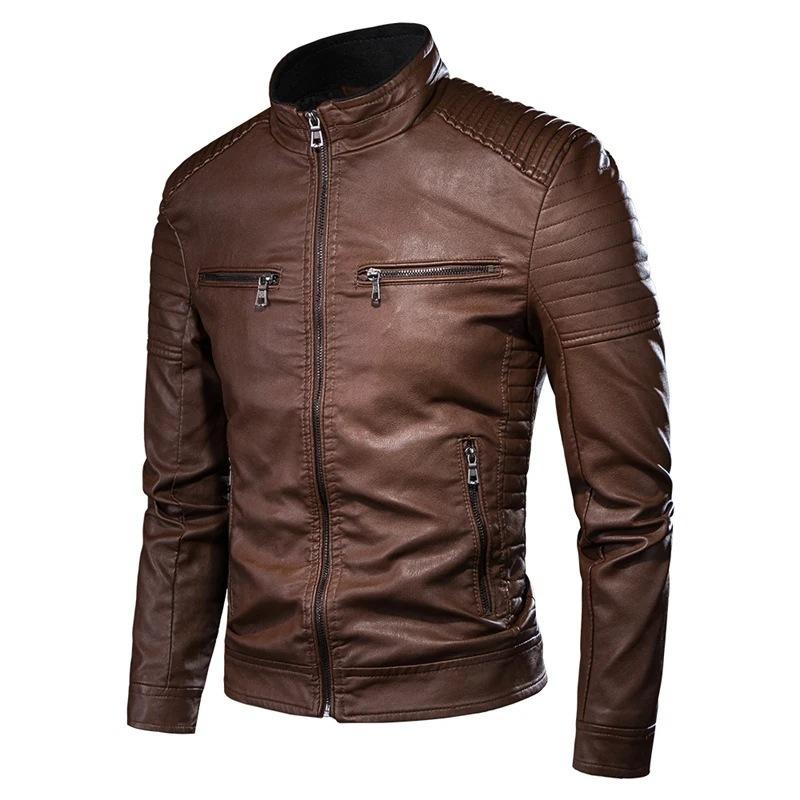 Leather Jacket Men's New Fashion Slim Stand Collar Trend