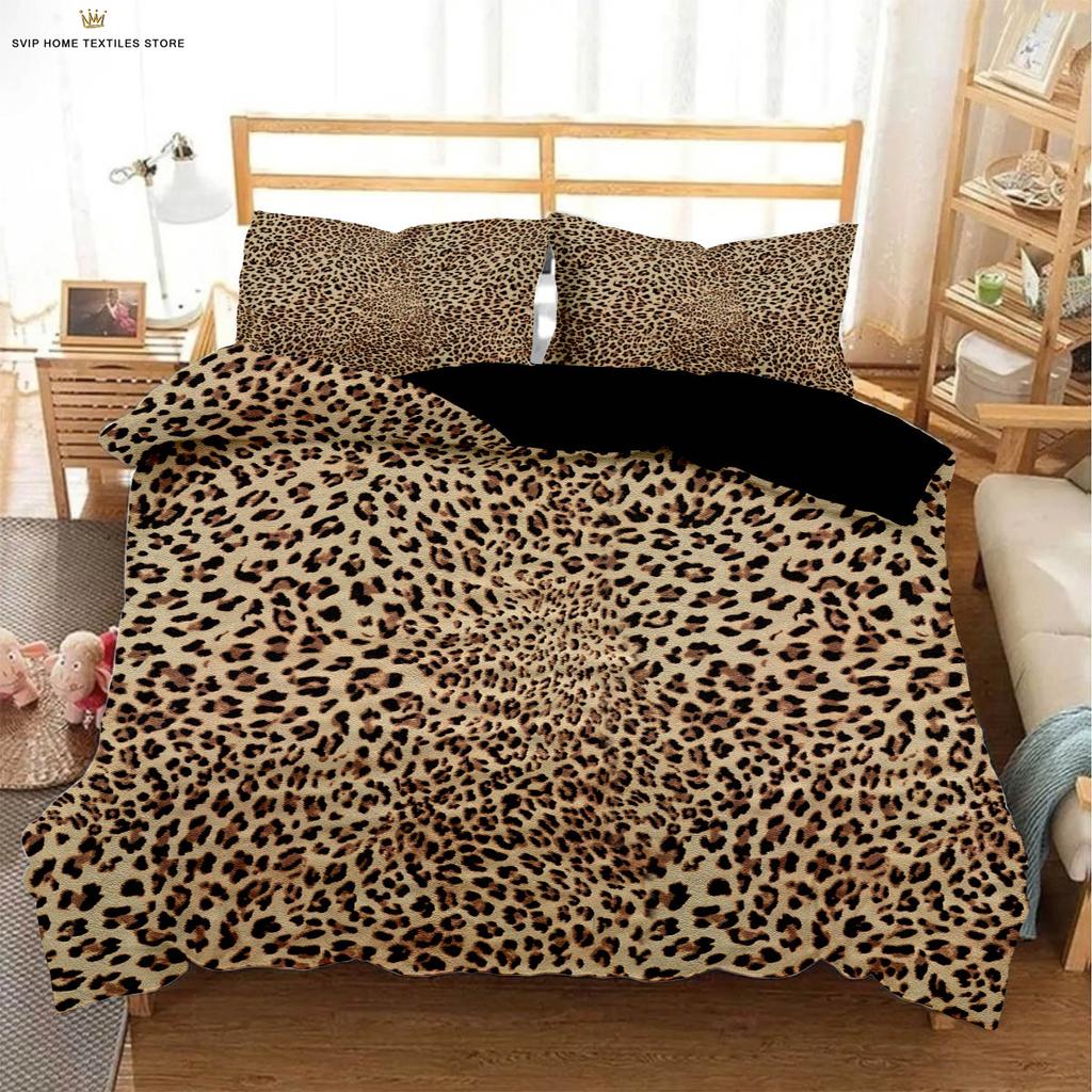 Black And White Leopard Animal Fur Texture 3D Printed Quilt Cover 100% Polyester Bedding Set Duvet Cover Pillowcase 3 Pieces