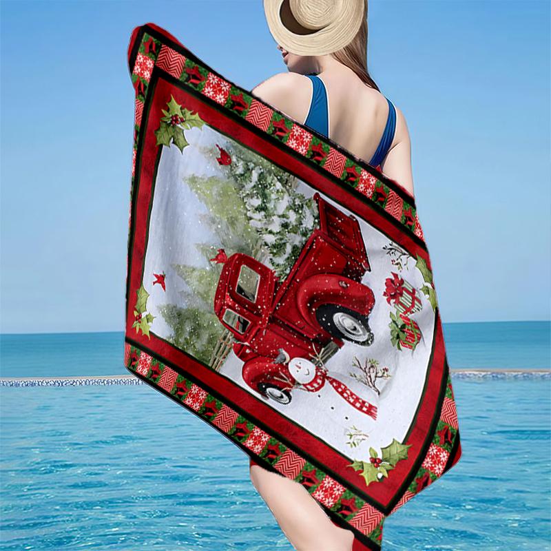 Christmas Vintage Truck Beach Towel, Super Soft Microfiber, Gift for Her/Him, Birthday, for Pool, Beach, Travel, Home Decor Fan gifts