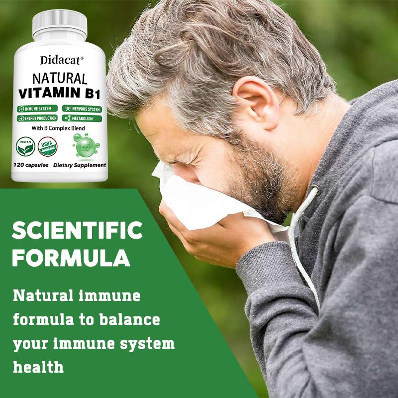 Vitamin B1 Supplement for Nervous System Health, 120 Capsules