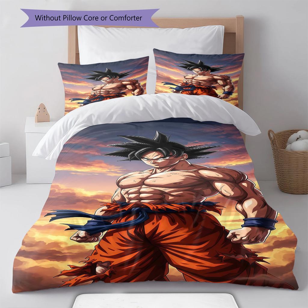 Son Goku Muster Bettwäsche, Steppbett Set Bettbezug Kissenbezug Zuhause Geburtstagsgeschenk (1 Bettbezug + 2 Kissenbezüge, ohne Füllung)