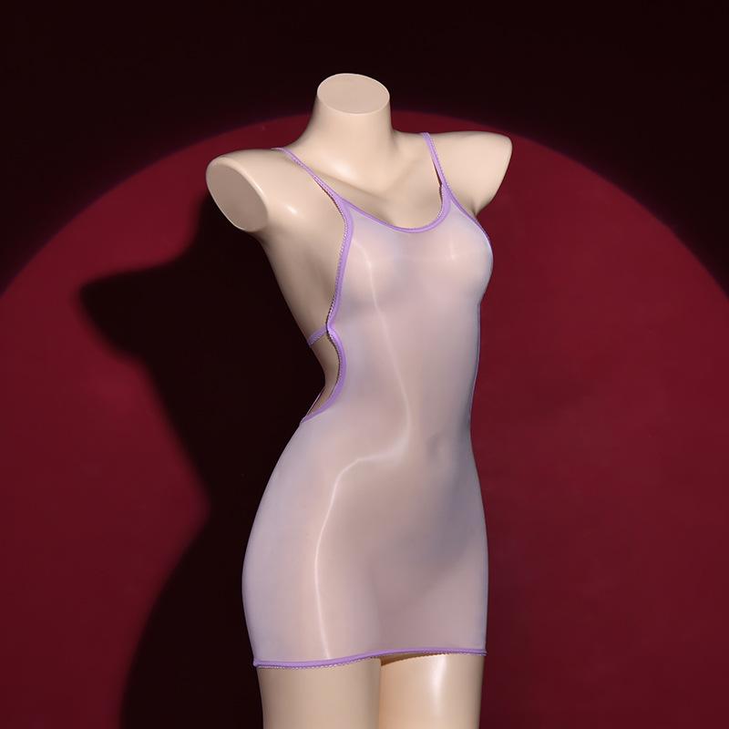 Qing Mint Thin Strap Horse Oil Stockings Oily Silky Slippery Hip Skirt Sexy Backless Nightclub Wind Dancing Black Silk Skirt