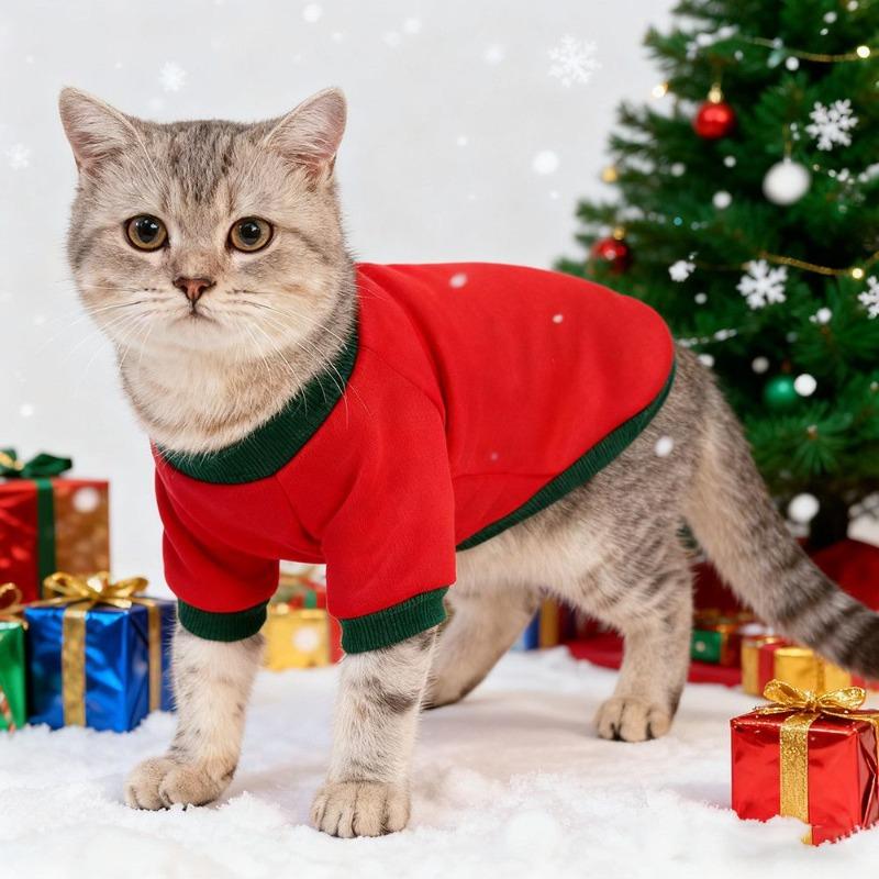 Winter and Autumn Season Christmas Color Dog Sweatshirt Pet Clothing Graphic Multi-color Pullover with Sleeves Cat Coat